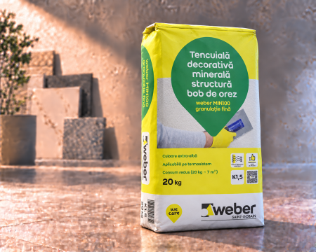 Adezivi - Tencuiala decorativa minerala Bob de orez structurata Weber Min 100 K1.5, alb, 20 kg
