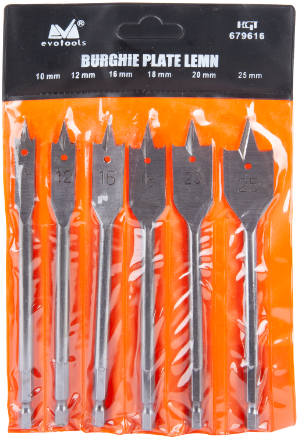 Burghiu Lemn Plat (6 bucati) EvoTools / D[mm]: 10 - 25 [1]