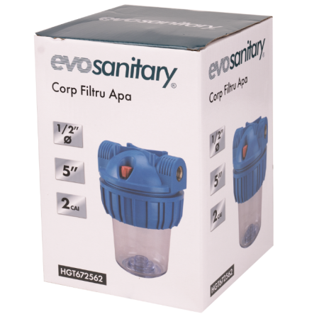 Pompe și accesorii pentru instalații - Corp Filtru Apa EvoSanitary / D[inch]: 1/2; L[inch]: 5; Cai[#]: 2