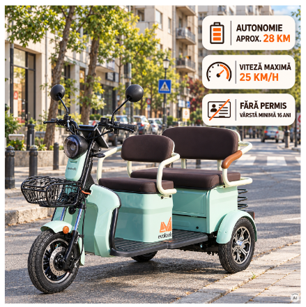 Triciclu Electric Persoane Bancheta Dubla Scorilo TRP1200 / C: Verde [3]