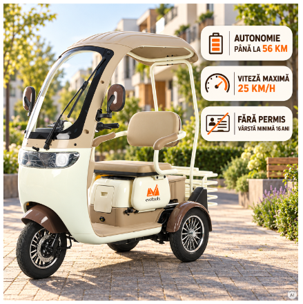 Triciclu Electric Persoane Cabina Deschisa Dotos TRP1000CD EvoTools / C: Alb/Maro [1]