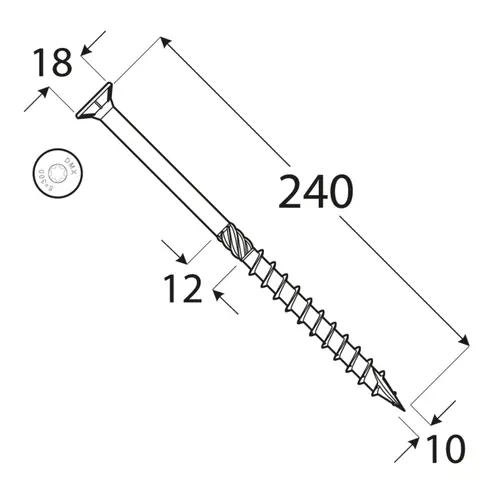Surub dulgherie cu cap inecat 10x240mm 50bucati/cutie [3]