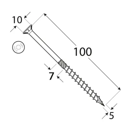 Surub dulgherie cu cap inecat 5x100mm 100bucati/cutie [2]
