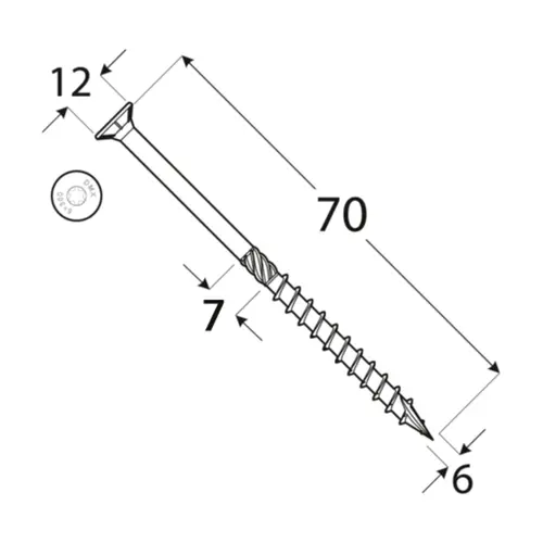 Surub dulgherie cu cap inecat 6x70mm 200bucati/cutie [3]