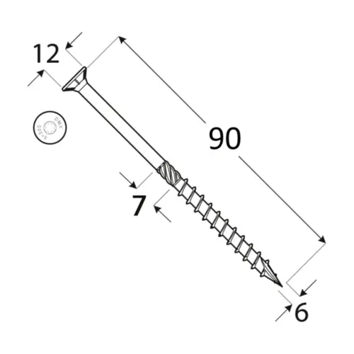Surub dulgherie cu cap inecat 6x90mm 100bucati/cutie [3]