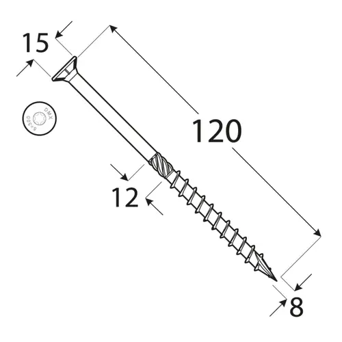 Surub dulgherie cu cap inecat 8x120mm 50bucati/cutie [3]