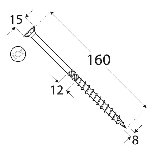 Surub dulgherie cu cap inecat 8x160mm 50bucati/cutie [3]