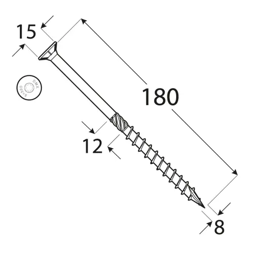 Surub dulgherie cu cap inecat 8x180mm 50bucati/cutie [3]