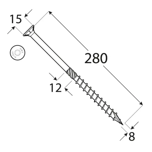 Surub dulgherie cu cap inecat 8x280mm 50bucati/cutie [3]