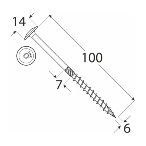 Surub dulgherie cu cap plat 6x100mm 100bucati/cutie [2]