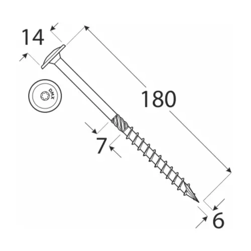 Surub dulgherie cu cap plat 6x180mm 100bucati/cutie [2]