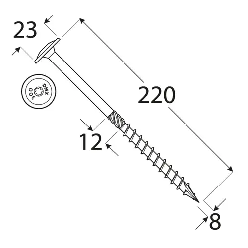 Surub dulgherie cu cap plat 8x220mm 50 bucati/cutie [2]
