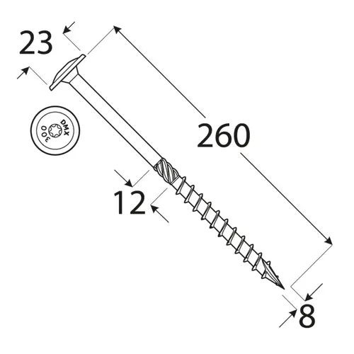 Surub dulgherie cu cap plat 8x260mm 50 bucati/cutie [2]