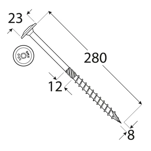 Surub dulgherie cu cap plat 8x280mm 50 bucati/cutie [2]
