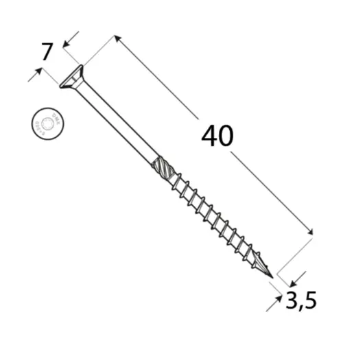 Surub dulgherie cu cap inecat 3,5x40mm 200bucati/cutie [1]