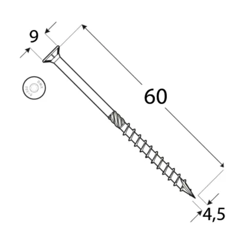 Surub dulgherie cu cap inecat 4,5x60mm 200bucati/cutie [1]