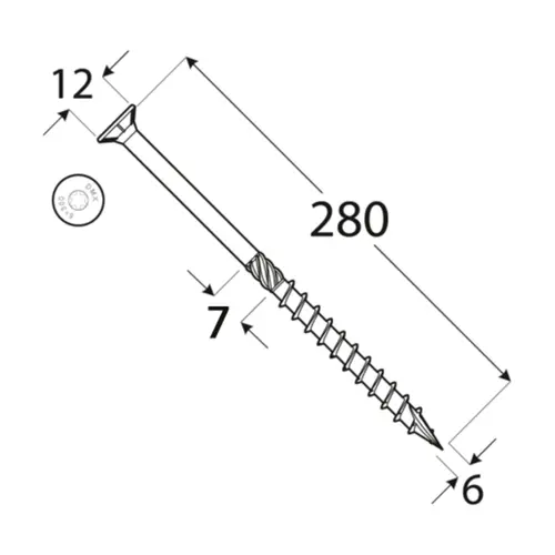Surub dulgherie cu cap inecat 6x280mm 100bucati/cutie [2]