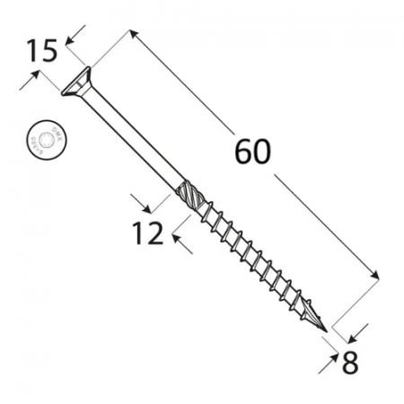 Surub dulgherie cu cap inecat 8x60mm 100 bucati/cutie [2]