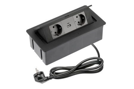 Accesorii Diverse - PRIZA GTV DREPTUNGH.2XSCUKO+USB A+C NEGRU CU CABLU AE-PBSUC2GS-20NN