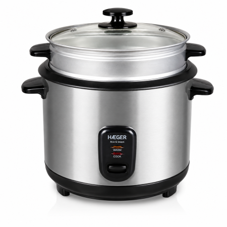 Multicooker - Aparat de gatit orez si aburi HAEGER RICE & STEAM, Capacitate 1.8L, Putere 700W, Functie de gatit cu aburi, Pastreaza orezul cald automat, Argintiu