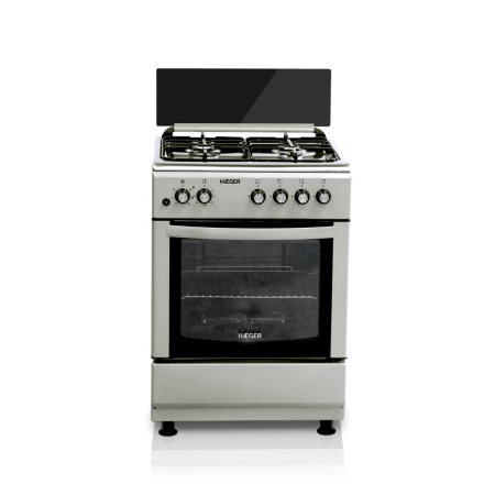 Plite & Aragazuri - Aragaz pe gaz cu cuptor electric HAEGER 60x60, Cuptor 64 L, 4 zone de gatit, Grill, Aprindere automata, Inox/Gri