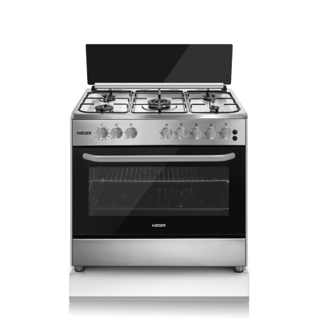 Plite & Aragazuri - Aragaz pe gaz cu cuptor electric HAEGER 90x60, Cuptor 112 L, 4 zone de gatit + 1 wok, Convectie, Inox