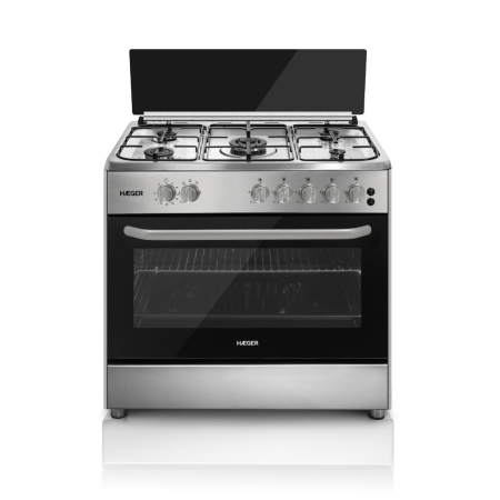 Plite & Aragazuri - Aragaz pe gaz HAEGER 90x60, Cuptor 110 L, Clasa A, 4 arzatoare + 1 wok, Inox