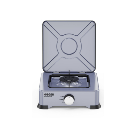 Plite & Aragazuri - Aragaz portabil cu 1 arzator HAEGER MONO COOK, anticoroziv, aluminiu, Suprafata emailata usor de curatat, Manere decorative inox, Argintiu