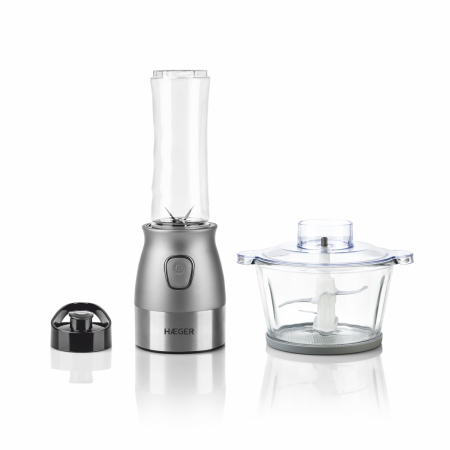 Mixere, tocatoare & roboti de bucatarie - Blender si tocator HAEGER PERFECT COMBO 2 in 1, Putere 500 W, Pahar 600 ml, Bol sticla 2 L, 4 Lame din inox, Argintiu