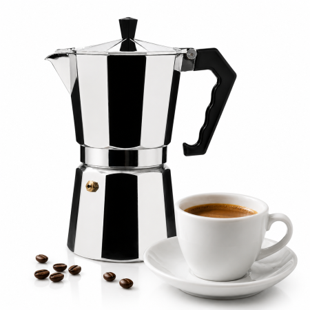 Espressoare si cafetiere - Cafetiera Moka HAEGER MOKA POT 9, Capacitate 9 cesti, Corp din aluminiu, Compatibila cu gaz/electric/vitroceramica, Supapa de siguranta, Argintiu