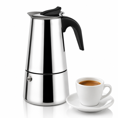 Espressoare si cafetiere - Cafetiera Moka HAEGER SS MOKA POT 10, Capacitate 10 cesti, Corp inox, Piese lavabile la masina de spalat vase, Compatibila cu toate tipurile de plite, Argintiu