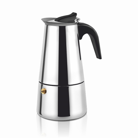 Espressoare si cafetiere - Cafetiera Moka HAEGER SS MOKA POT 6, Capacitate 6 cesti, Corp din inox, Compatibila cu toate tipurile de plita, Supapa de siguranta, Inox