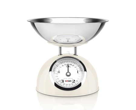 Cantare de bucatarie - Cantar de bucatarie mecanic HAEGER PASTEL, Capacitate 5 kg, Diviziune 20 g, Bol detasabil, Crem
