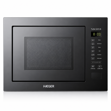 Aparate de gatit & desert - Cuptor cu microunde incorporabil HAEGER TURBO GRILL, capacitate 26L, Putere 850W, 5 niveluri de putere si dezghetare, 8 functii, Auto-Curatare, Ecran digital, Negru