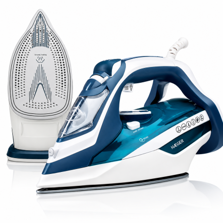 Fiare, statii & aparate de calcat cu abur - Fier de calcat cu abur HAEGER ULTRA STEAM, Talpa ceramica, 2800W, Jet abur pana la 80g/min, Sistem anti-calcar si anti-picurare, Abur vertical, functie auto-curatare, albastru