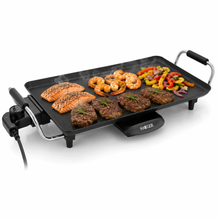 Gratare electrice - Gratar electric HAEGER BAKING PLATE, Dimensiuni 460x260mm, Putere 2000W, Termostat reglabil 5 niveluri, Placi antiaderente, Negru