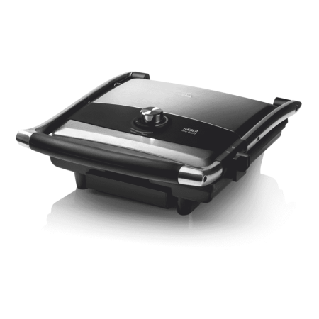 Gratare electrice - Grill electric de contact HAEGER NEW BISTRO, Putere 2000 W, 2 plite antiaderente, Corp din inox, Maner termoizolant, Temperatura reglabila, Argintiu