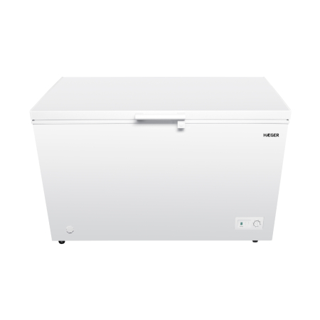 Electrocasnice mari - Lada frigorifica HAEGER 400 CHEST, Capacitate utila 371 L, Clasa E, Congelare rapida 18 kg/24h, Autonomie 36 h, 40 dB, Cos metalic, Alb