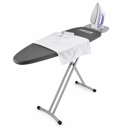 Fiare, statii & aparate de calcat cu abur - Masa de calcat HAEGER HOME, Inaltime reglabila la 90cm, suprafata de lucru 116x35 cm, blat plasa metalica, suport pentru fierul de calcat, husa bumbac, Gri