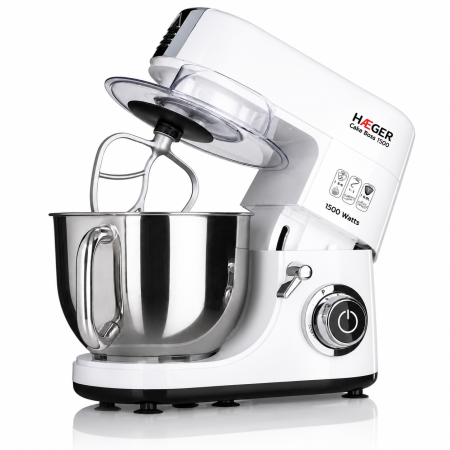 Mixere - Mixer cu bol din inox HAEGER CAKE BOSS, Bol 6L, 1500W, Miscare planetara pentru amestecare uniforma, 6 viteze si functie Impuls, Alb