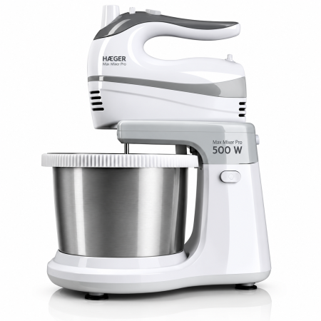Mixere - Mixer cu bol din inox HAEGER MAX MIXER PRO, Bol rotativ 3L, Putere 500W, Bol auto-rotativ pentru amestecare uniforma, 5 viteze si functie Turbo, Alb