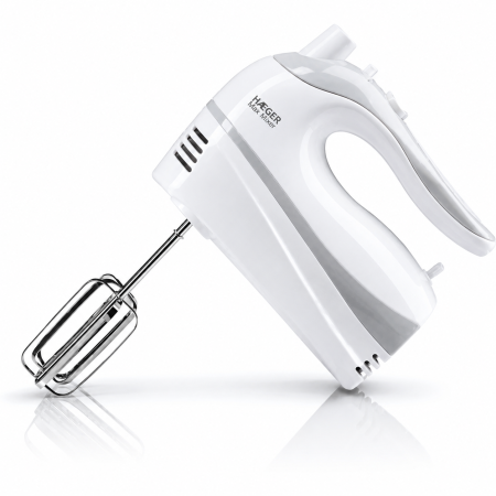 Mixere - Mixer de mana HAEGER MAX MIXER, Set tije amestecare si framantare, Putere 500W, 5 viteze si functie Turbo, Buton ejectare rapida tije, Alb