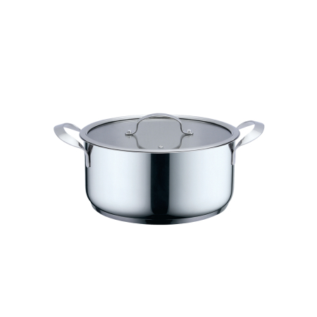 Vase & ustensile pentru gatit - Oala HAEGER INOX POT 20H, Diametru 20 cm, Inaltime 9,5 cm, Corp din inox, Capac din sticla cu orificiu de aburi, Toate tipurile de plita, Inox