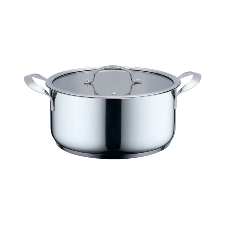 Vase & ustensile pentru gatit - Oala HAEGER INOX POT 24H, Diametru 24 cm, Inaltime 11,5 cm, Corp din inox, Capac din sticla cu orificiu de aburi, Toate tipurile de plita, Inox