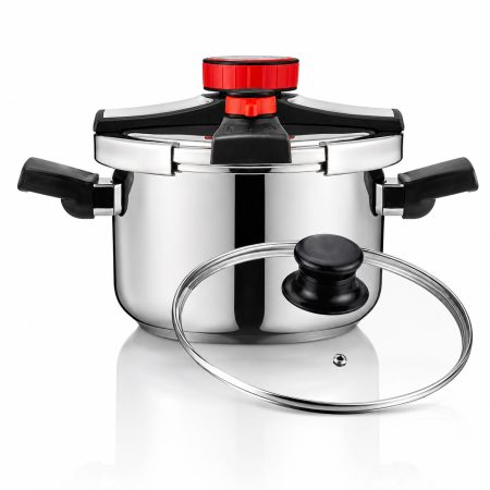 Oale sub presiune - Oala sub presiune 2in1 HAEGER EASY COOKER 2 IN 1, 24 cm, Capacitate 8L, Corp din inox, 3 sisteme de siguranta, Compatibila cu toate tipurile de plite, otel inoxidabil, Argintiu
