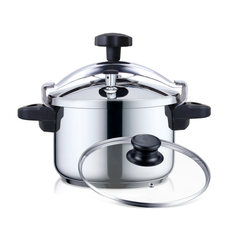 Oale sub presiune - Oala sub presiune 2 in 1 HAEGER INOX PLUS, Capacitate 8 L, Corp din inox, Supapa de siguranta, Toate tipurile de plita, Capac suplimentar din sticla, Inox
