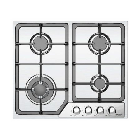 Plite & Aragazuri - Plita incorporabila pe gaz HAEGER, Latime 60 cm, 4 arzatoare, 1 arzator wok, Grilaje din fonta, Aprindere integrata