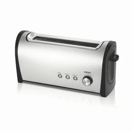 Electrocasnice bucatarie - Prajitor de paine HAEGER DESAYUNO multifunctional, Putere 1000 W, 2 felii, Fanta extra-lunga, 6 nivele de rumenire, Carcasa din inox, Inox