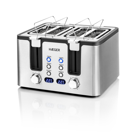Electrocasnice bucatarie - Prajitor de paine HAEGER OPTIMUS TOAST, Putere 1700 W, 4 fante, 2 afisaje LCD, Nivele de rumenire reglabile, Carcasa din inox, Inox