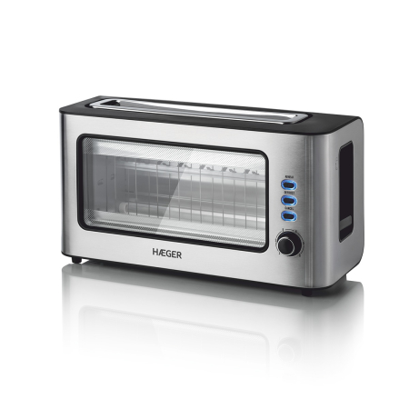 Electrocasnice bucatarie - Prajitor de paine HAEGER WINDOW, Putere 1000 W, 1 fanta extra-lata, 6 nivele de rumenire, Carcasa din inox, Inox